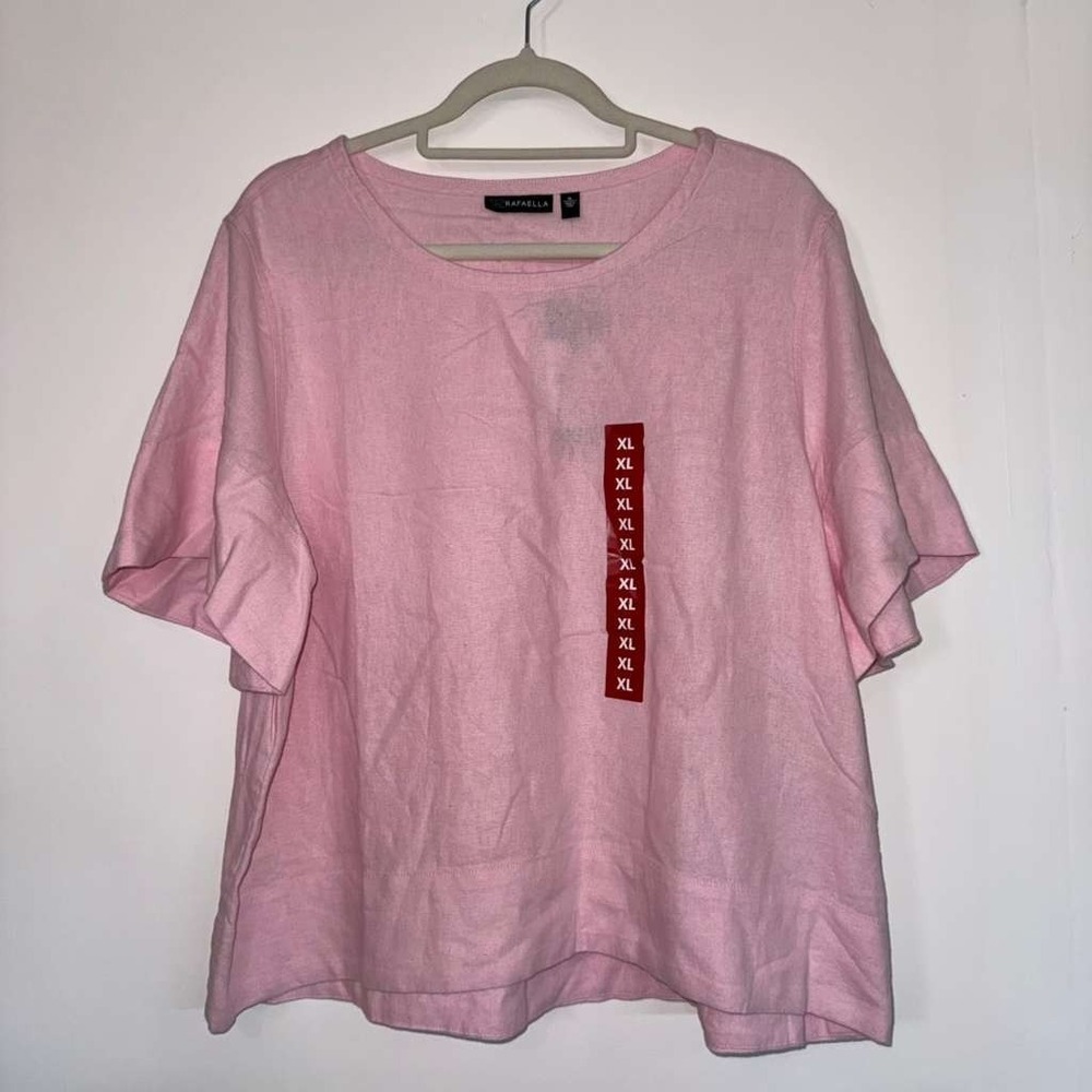 Rafaella Women's Size XL Top Flared Short Sleeves Light Pink Soft Linen Blend